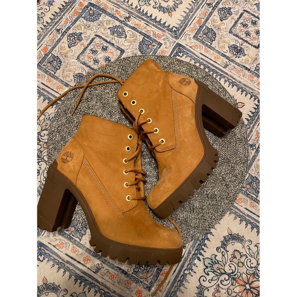 Timberland Shoes - Timberland Allington Heights Wheat Nubuck Leather Heeled Boots A2MQS Womens 8.5